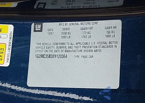 2008 Pontiac Solstice z USA, uszkodzony, nr VIN 1G2MC35B38Y120364